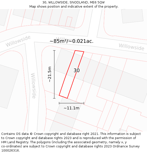 30, WILLOWSIDE, SNODLAND, ME6 5QW: Plot and title map