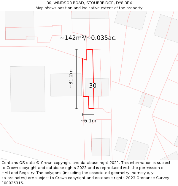 30, WINDSOR ROAD, STOURBRIDGE, DY8 3BX: Plot and title map