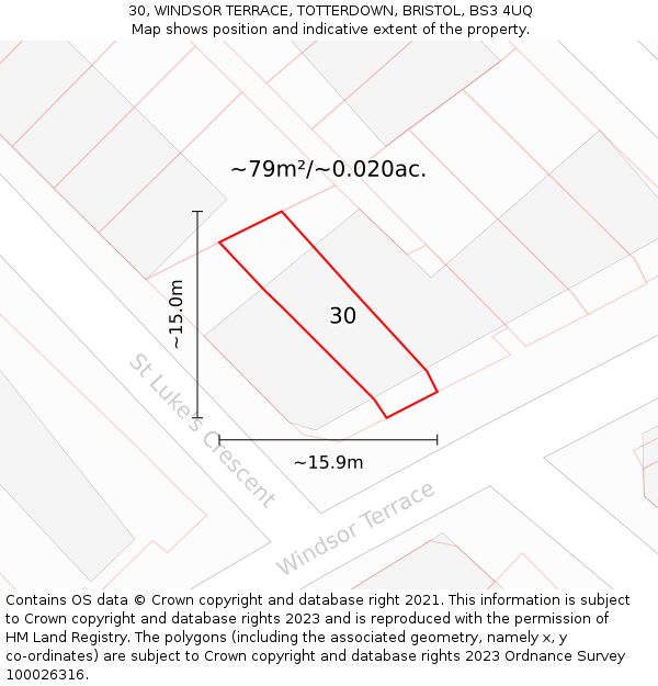 30, WINDSOR TERRACE, TOTTERDOWN, BRISTOL, BS3 4UQ: Plot and title map