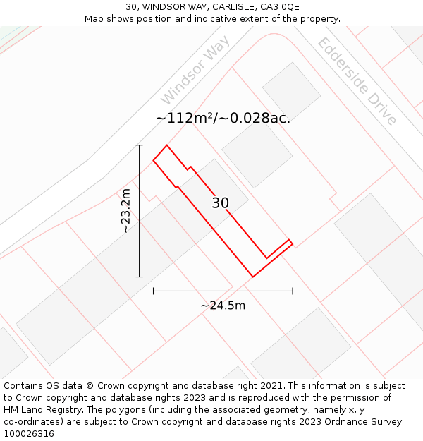 30, WINDSOR WAY, CARLISLE, CA3 0QE: Plot and title map