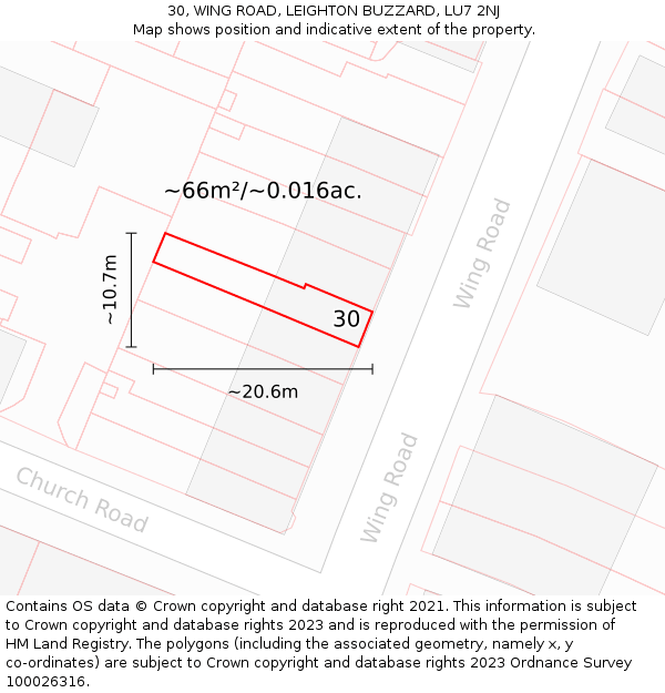 30, WING ROAD, LEIGHTON BUZZARD, LU7 2NJ: Plot and title map