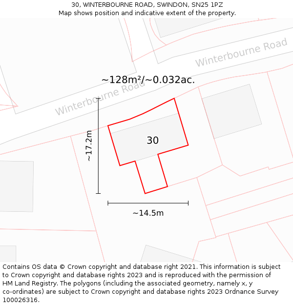 30, WINTERBOURNE ROAD, SWINDON, SN25 1PZ: Plot and title map