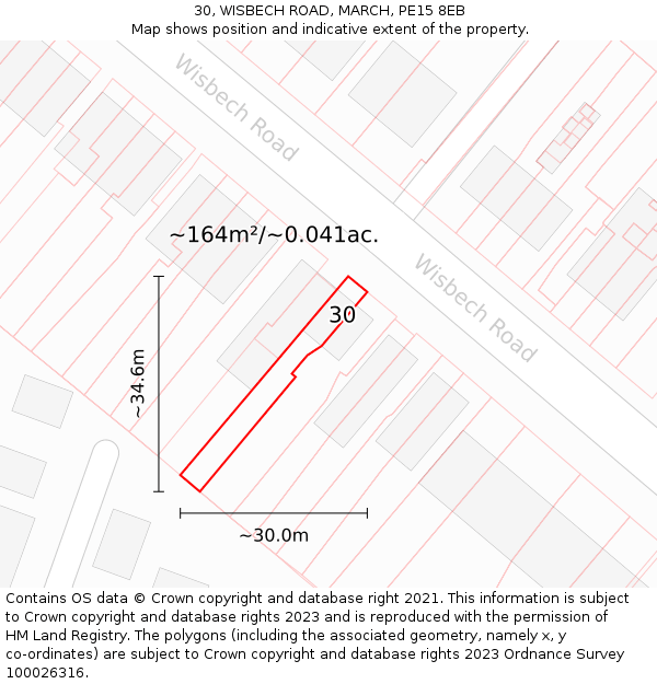 30, WISBECH ROAD, MARCH, PE15 8EB: Plot and title map