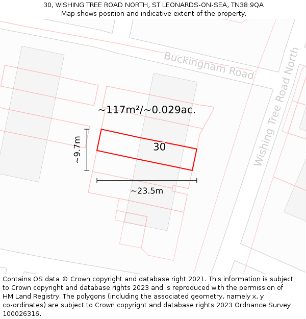 30, WISHING TREE ROAD NORTH, ST LEONARDS-ON-SEA, TN38 9QA: Plot and title map