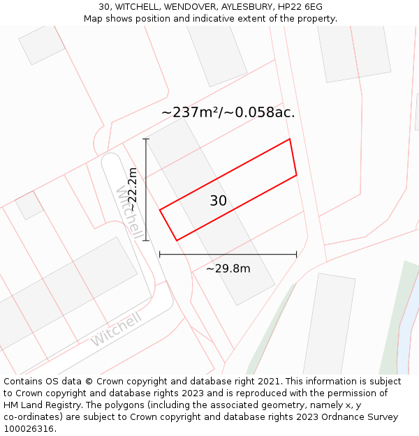 30, WITCHELL, WENDOVER, AYLESBURY, HP22 6EG: Plot and title map