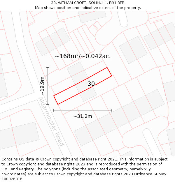 30, WITHAM CROFT, SOLIHULL, B91 3FB: Plot and title map