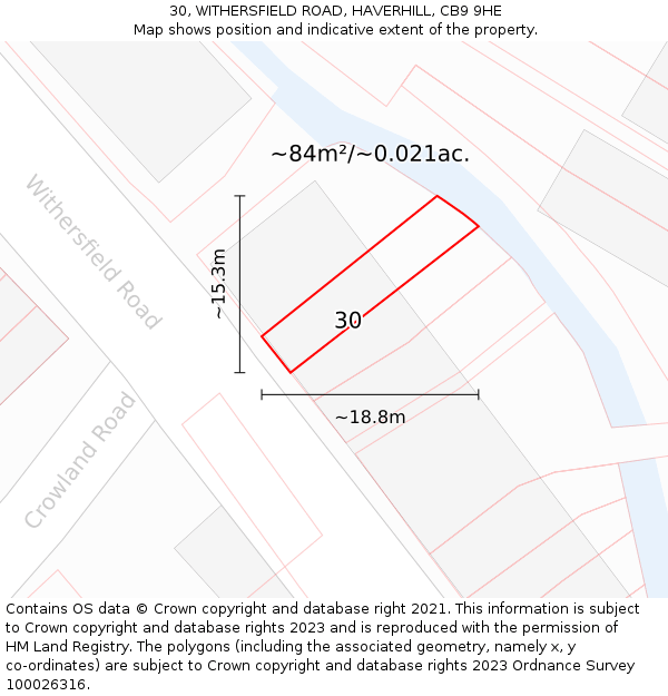 30, WITHERSFIELD ROAD, HAVERHILL, CB9 9HE: Plot and title map