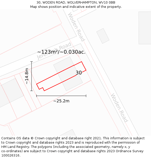 30, WODEN ROAD, WOLVERHAMPTON, WV10 0BB: Plot and title map