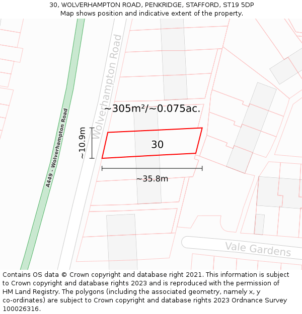 30, WOLVERHAMPTON ROAD, PENKRIDGE, STAFFORD, ST19 5DP: Plot and title map