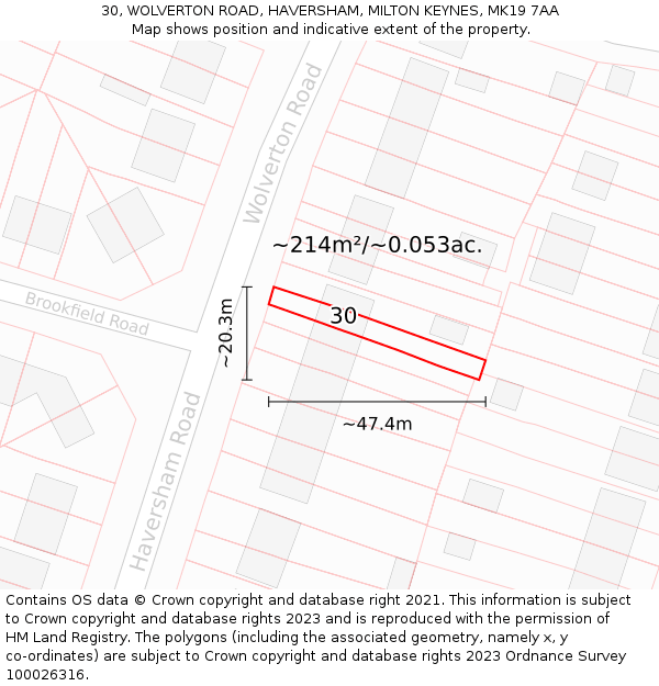 30, WOLVERTON ROAD, HAVERSHAM, MILTON KEYNES, MK19 7AA: Plot and title map