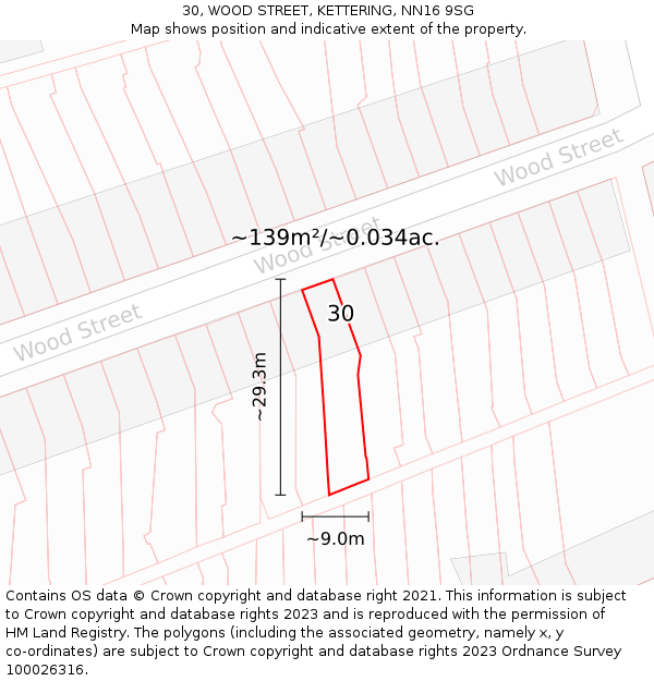 30, WOOD STREET, KETTERING, NN16 9SG: Plot and title map