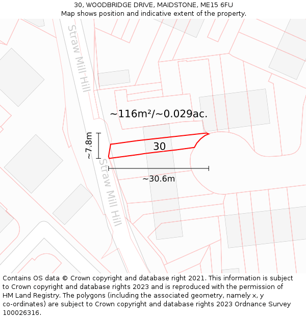 30, WOODBRIDGE DRIVE, MAIDSTONE, ME15 6FU: Plot and title map