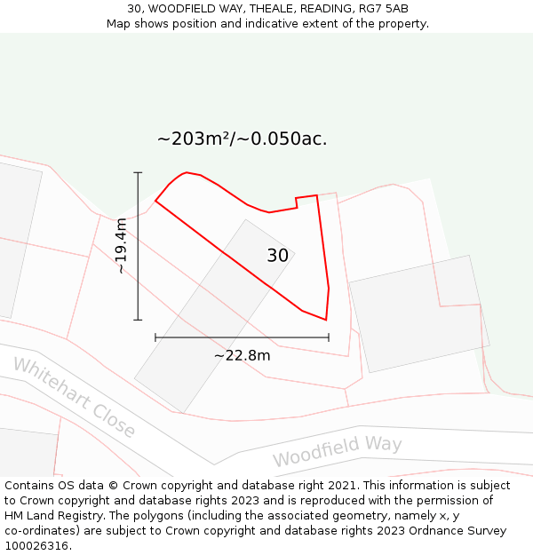 30, WOODFIELD WAY, THEALE, READING, RG7 5AB: Plot and title map