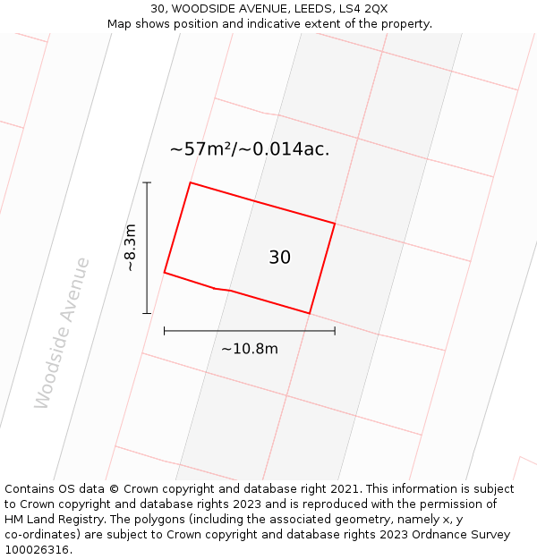 30, WOODSIDE AVENUE, LEEDS, LS4 2QX: Plot and title map