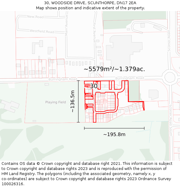 30, WOODSIDE DRIVE, SCUNTHORPE, DN17 2EA: Plot and title map