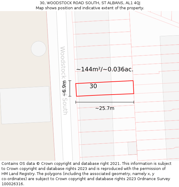 30, WOODSTOCK ROAD SOUTH, ST ALBANS, AL1 4QJ: Plot and title map