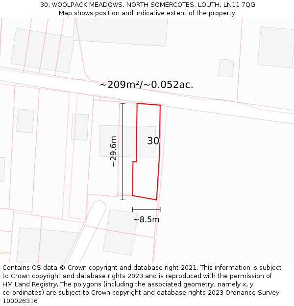 30, WOOLPACK MEADOWS, NORTH SOMERCOTES, LOUTH, LN11 7QG: Plot and title map
