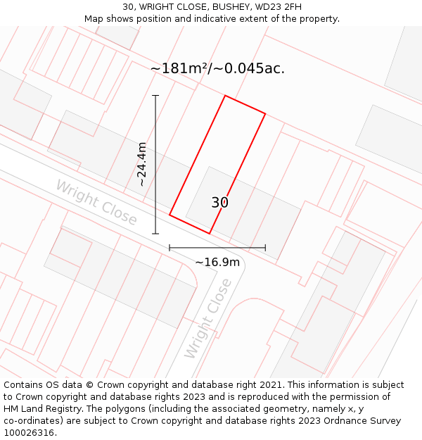 30, WRIGHT CLOSE, BUSHEY, WD23 2FH: Plot and title map