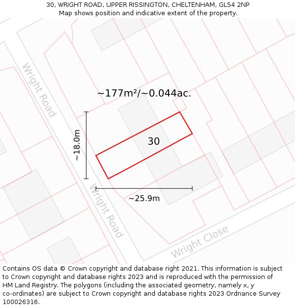 30, WRIGHT ROAD, UPPER RISSINGTON, CHELTENHAM, GL54 2NP: Plot and title map