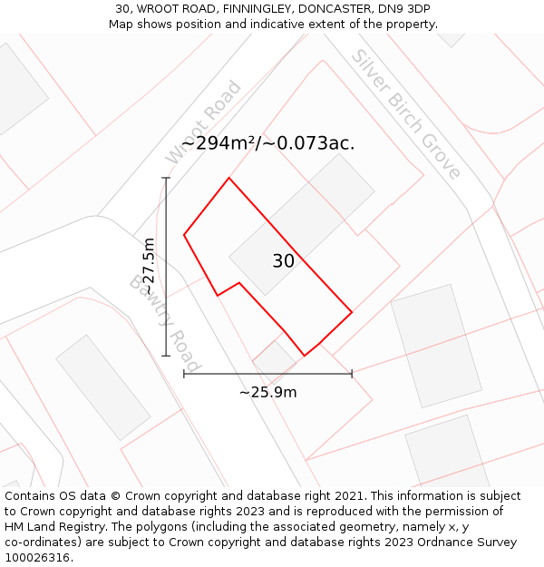 30, WROOT ROAD, FINNINGLEY, DONCASTER, DN9 3DP: Plot and title map