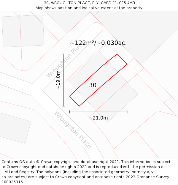 30, WROUGHTON PLACE, ELY, CARDIFF, CF5 4AB: Plot and title map
