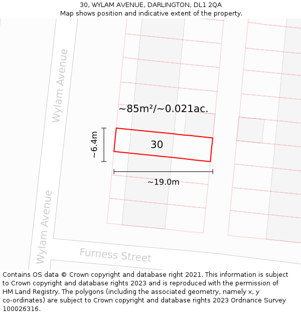 30, WYLAM AVENUE, DARLINGTON, DL1 2QA: Plot and title map