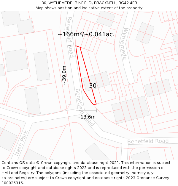 30, WYTHEMEDE, BINFIELD, BRACKNELL, RG42 4ER: Plot and title map