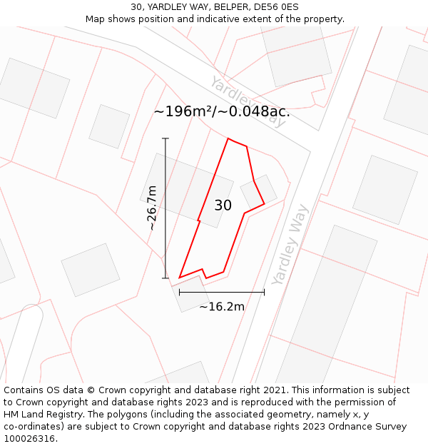 30, YARDLEY WAY, BELPER, DE56 0ES: Plot and title map