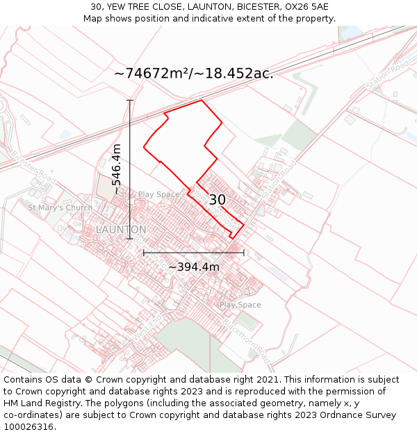30, YEW TREE CLOSE, LAUNTON, BICESTER, OX26 5AE: Plot and title map
