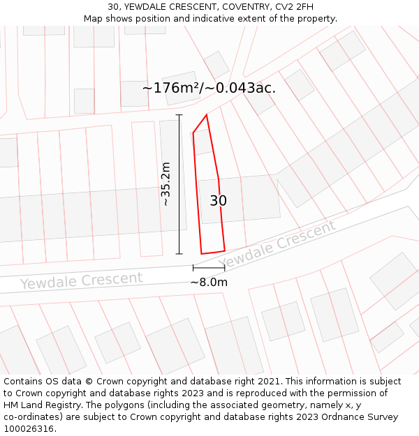 30, YEWDALE CRESCENT, COVENTRY, CV2 2FH: Plot and title map