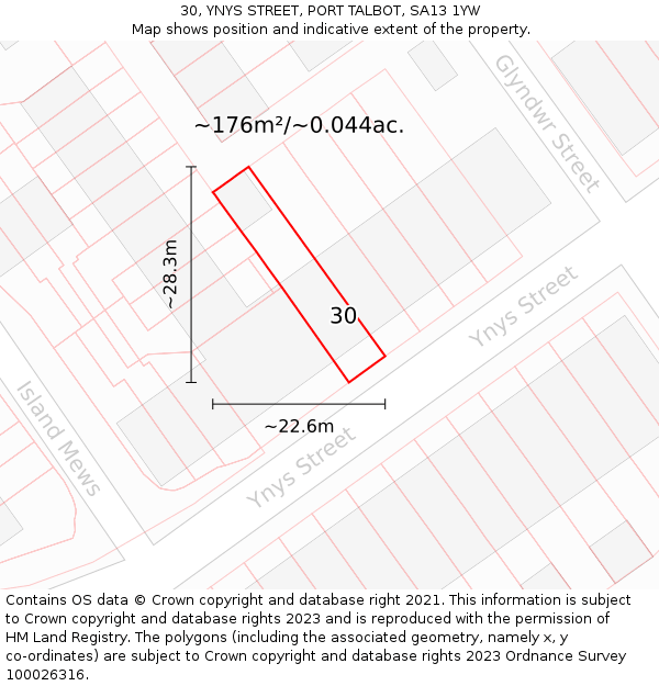 30, YNYS STREET, PORT TALBOT, SA13 1YW: Plot and title map