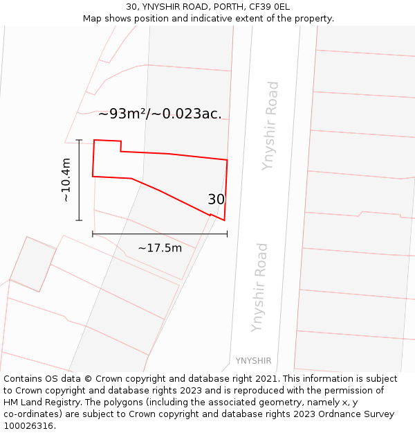 30, YNYSHIR ROAD, PORTH, CF39 0EL: Plot and title map