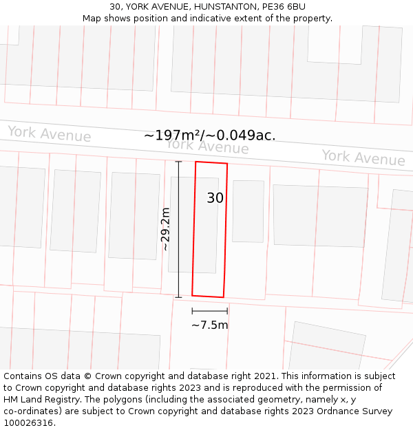 30, YORK AVENUE, HUNSTANTON, PE36 6BU: Plot and title map