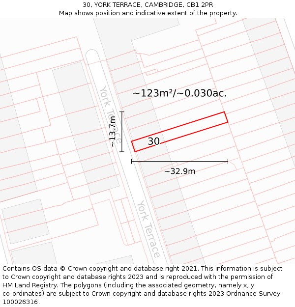 30, YORK TERRACE, CAMBRIDGE, CB1 2PR: Plot and title map