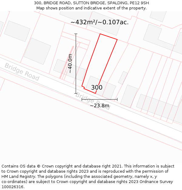 300, BRIDGE ROAD, SUTTON BRIDGE, SPALDING, PE12 9SH: Plot and title map