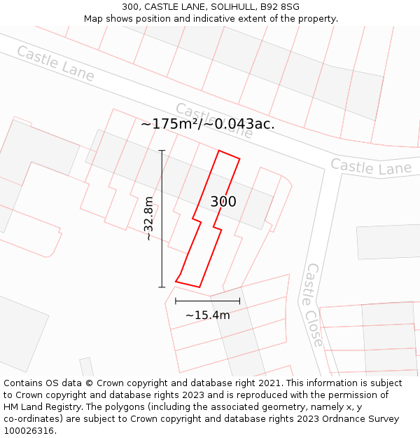 300, CASTLE LANE, SOLIHULL, B92 8SG: Plot and title map