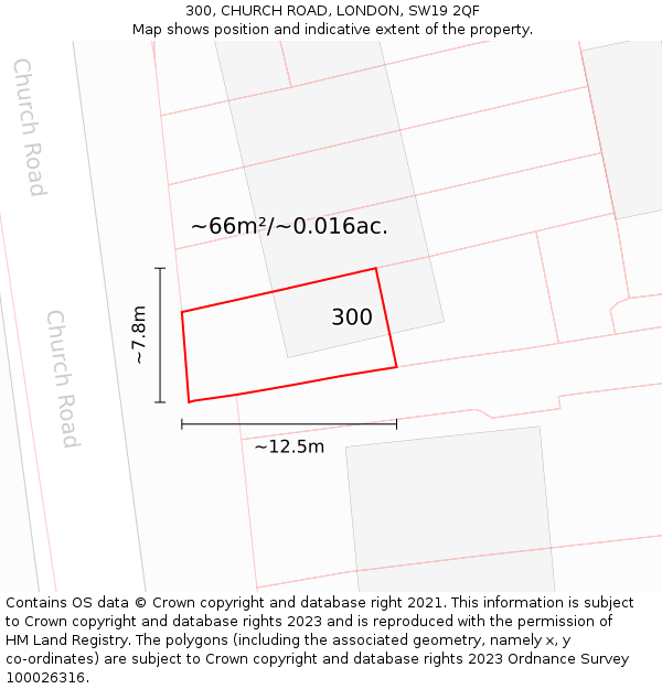 300, CHURCH ROAD, LONDON, SW19 2QF: Plot and title map