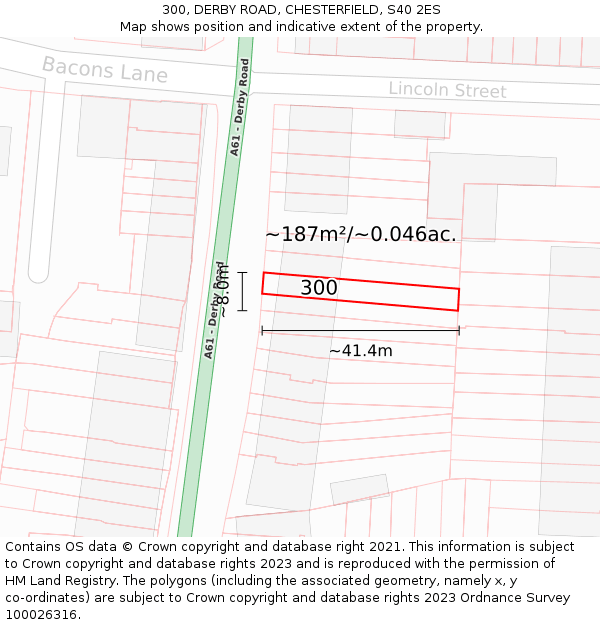 300, DERBY ROAD, CHESTERFIELD, S40 2ES: Plot and title map