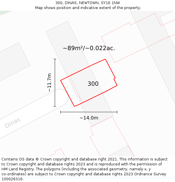 300, DINAS, NEWTOWN, SY16 1NW: Plot and title map