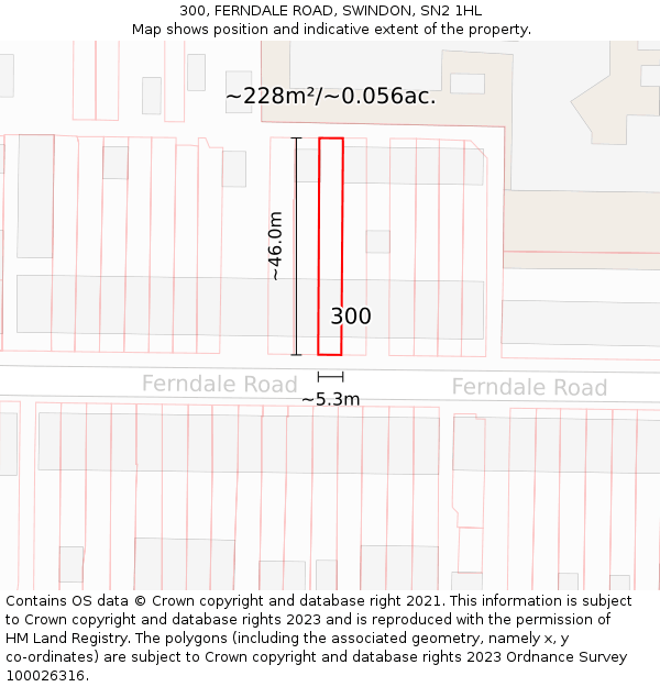 300, FERNDALE ROAD, SWINDON, SN2 1HL: Plot and title map