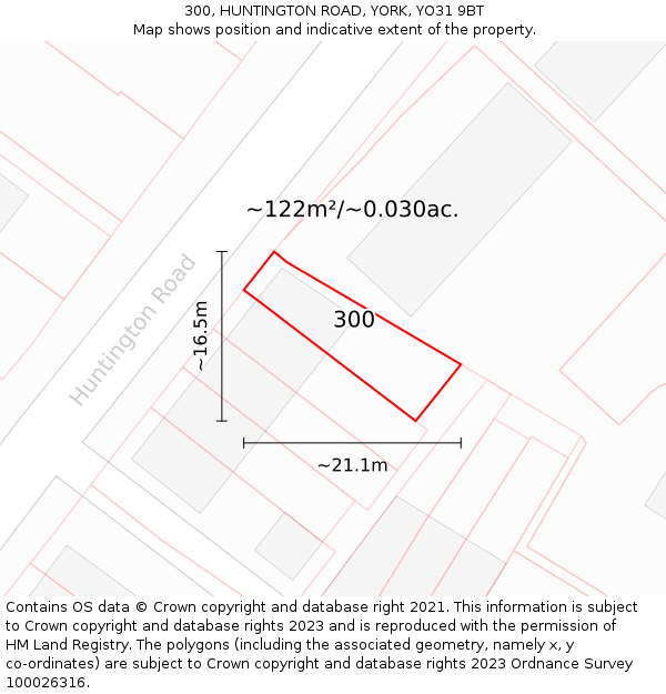 300, HUNTINGTON ROAD, YORK, YO31 9BT: Plot and title map