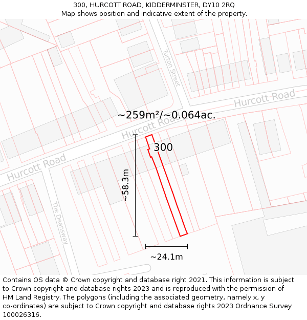 300, HURCOTT ROAD, KIDDERMINSTER, DY10 2RQ: Plot and title map