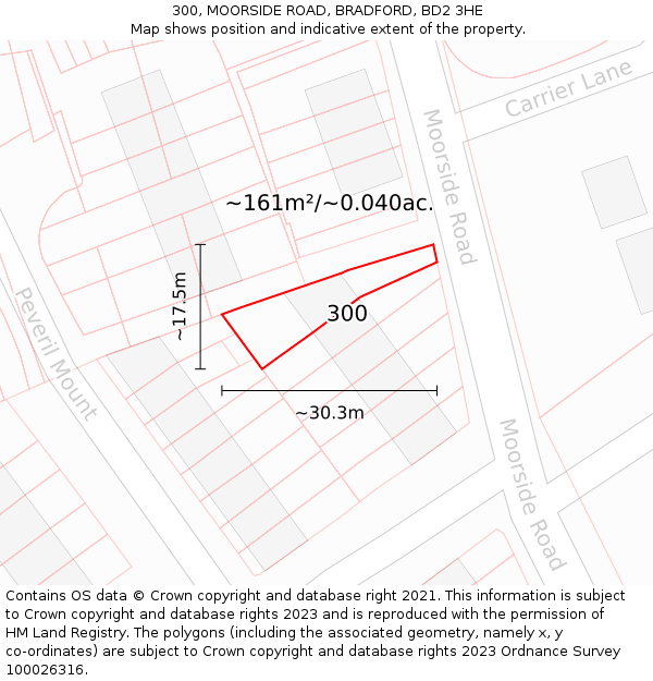 300, MOORSIDE ROAD, BRADFORD, BD2 3HE: Plot and title map