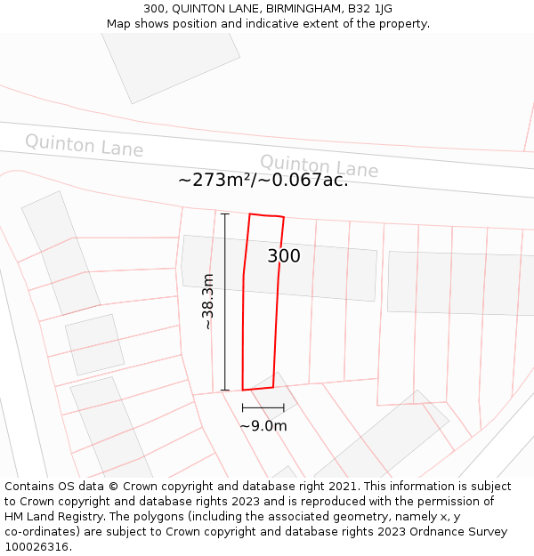 300, QUINTON LANE, BIRMINGHAM, B32 1JG: Plot and title map