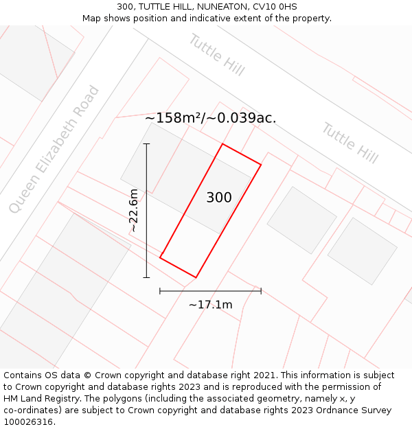 300, TUTTLE HILL, NUNEATON, CV10 0HS: Plot and title map
