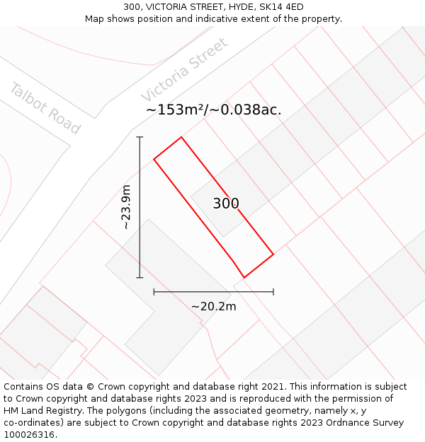300, VICTORIA STREET, HYDE, SK14 4ED: Plot and title map