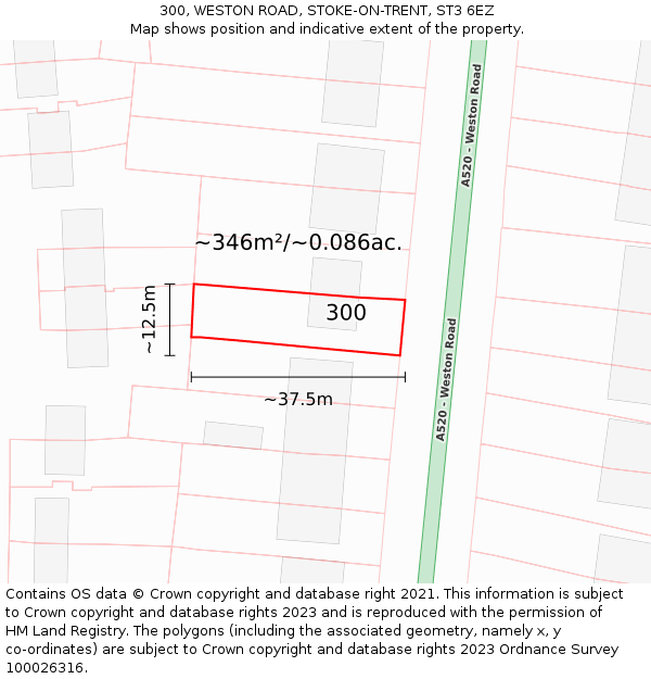 300, WESTON ROAD, STOKE-ON-TRENT, ST3 6EZ: Plot and title map