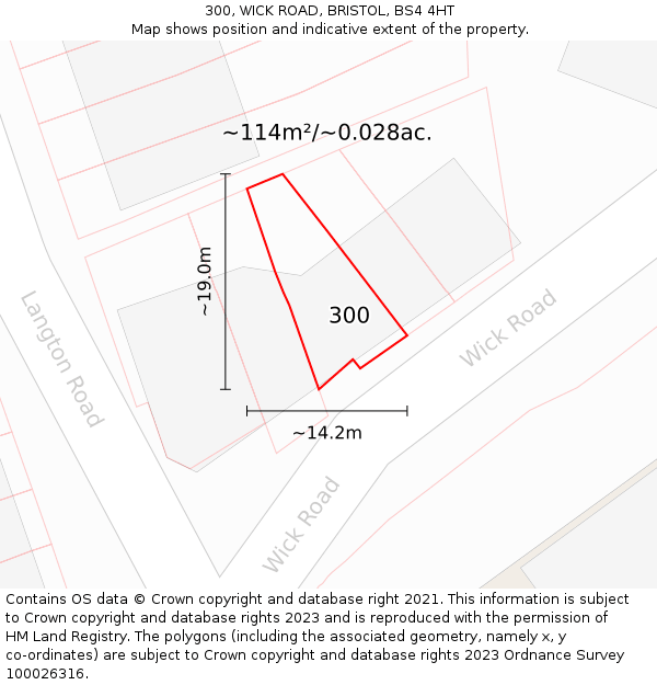 300, WICK ROAD, BRISTOL, BS4 4HT: Plot and title map