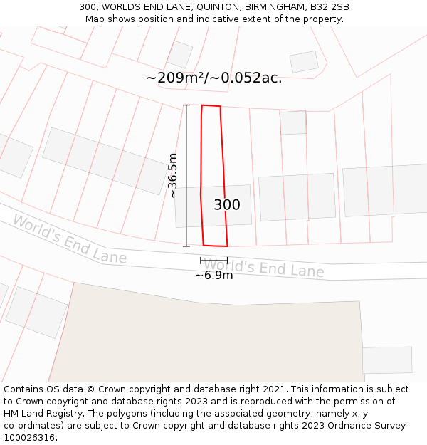 300, WORLDS END LANE, QUINTON, BIRMINGHAM, B32 2SB: Plot and title map