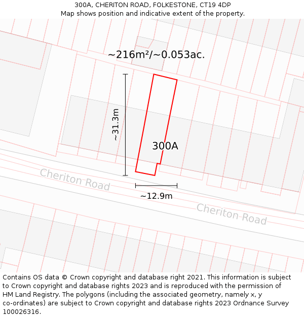 300A, CHERITON ROAD, FOLKESTONE, CT19 4DP: Plot and title map
